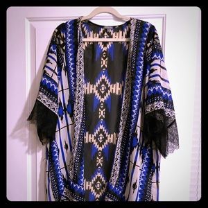 Blue Geometric Duster/Swim Cover